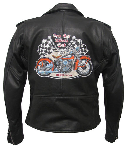 Custom Motorradjacke Iron Age Motorcycle Club handbemalte Lederjacke mit Protektoren in Größe L