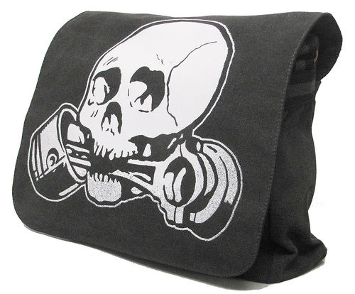 Vintage Despatch Bag in used black mit Vintage Skull Print ideal für NMotorradfahrer