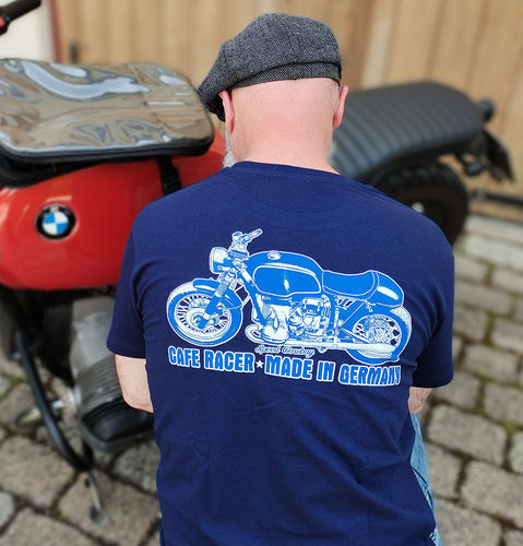 T-Shirt "Cafe Racer-Made in Germany" Prints vorn und auf dem Rücken in navy M-XXL