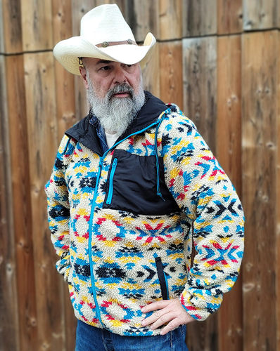 Westernfleece Jacke von Dravus mit Navajomusterung und Kapuze in Größe L