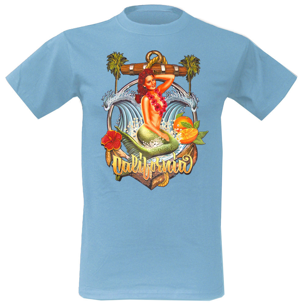 T-Shirt California im Beachstyle mit Mermaidprint in sky von M-XXL