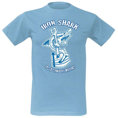 Custom T-Shirt mit Vintage Hai Design in hellblau von M-XXL