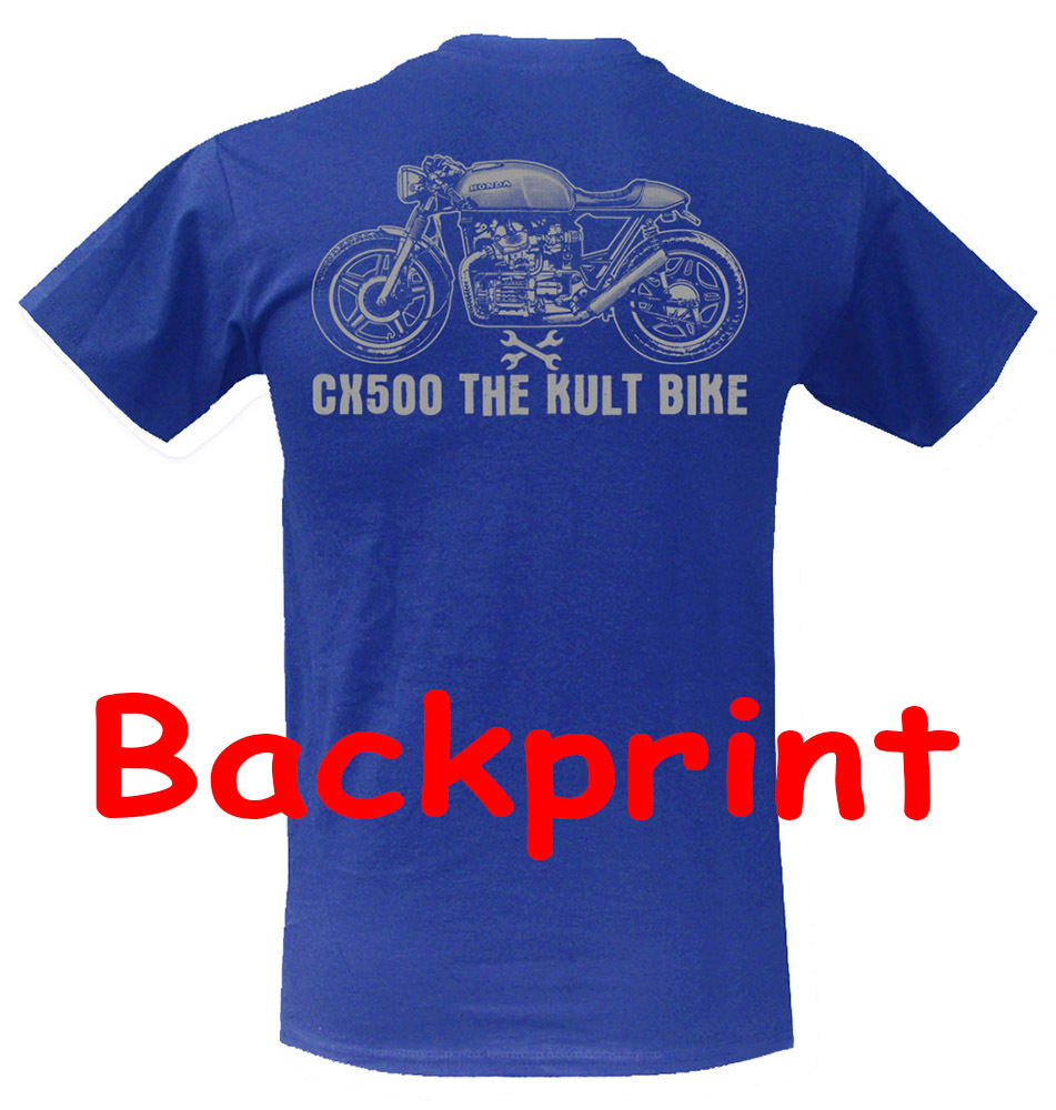 Motorrad T-Shirt CX500 in blau mit Front- und Backprint von M-XXL