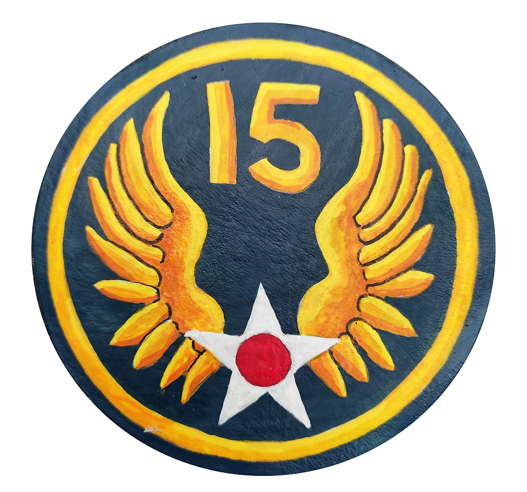 Patch 15th US Air Force, handgemalt auf Leder, authentischer WW2 Retro Aufnäher für die Schulter